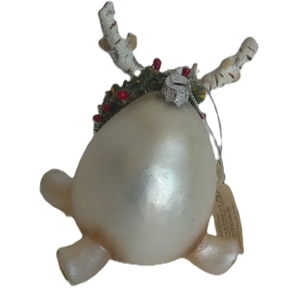 Vintage Department 56 Mercury Glass Christmas Roly Poly Moose Ornament